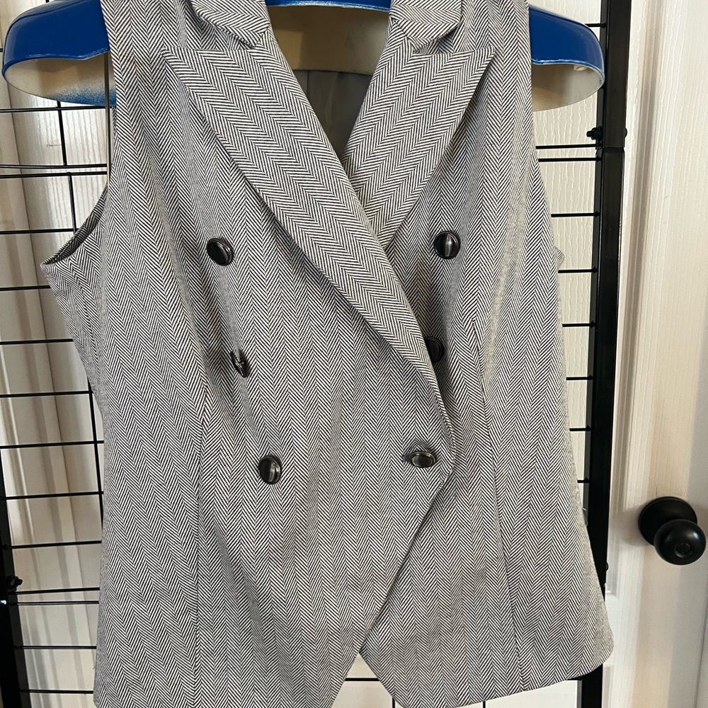 White House Black Market Gray Herringbone Double-Breasted Vest